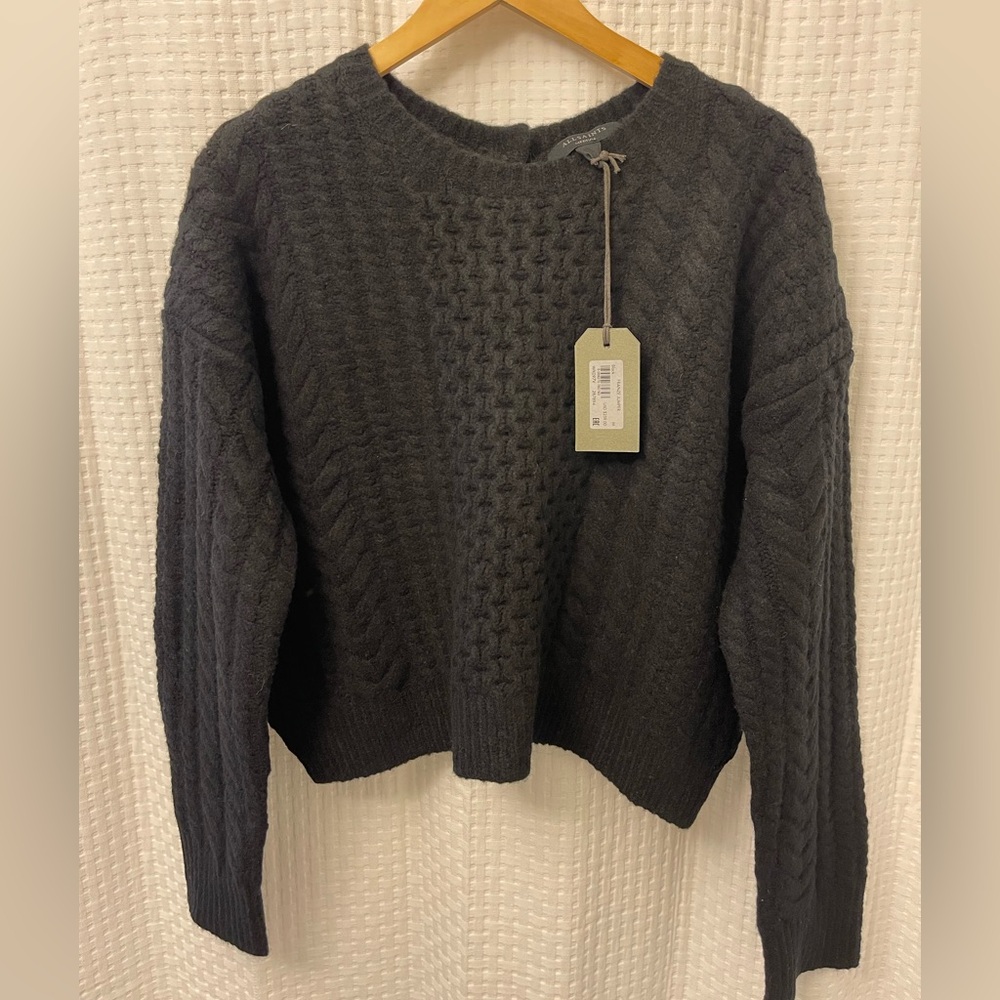All Saints Franze Black Cable Knit Sweater Size Medium